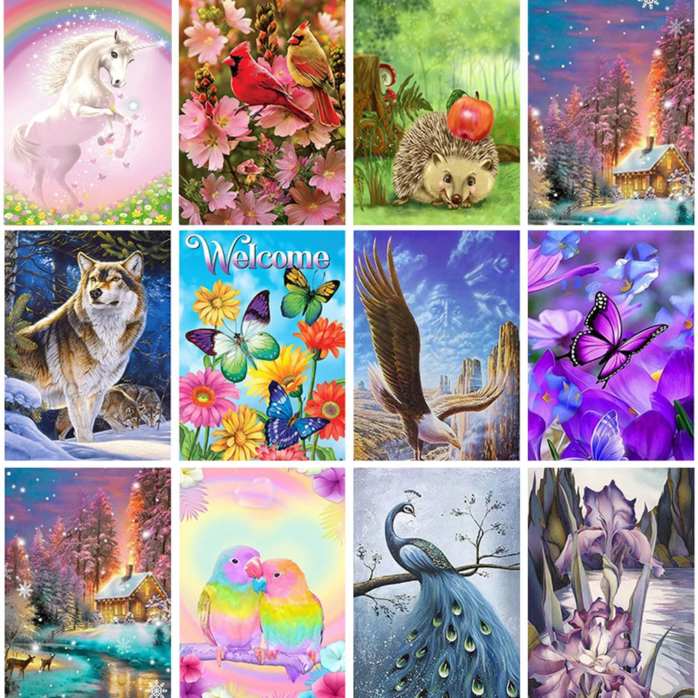 

5D алмазная живопись своими руками, животные, пейзаж, полная Алмазная круглая вышивка, кот, бриллиантовая вышивка, украшение для дома