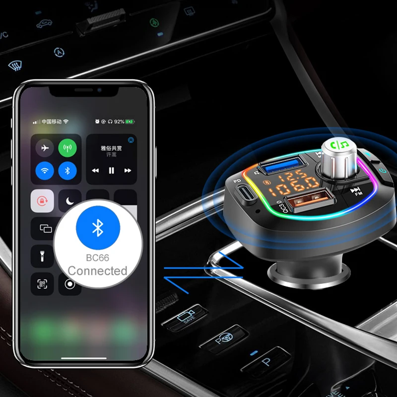 Car Bluetooth 5.0 Wireless FM Transmitter with Dual USB PD3.0 Output Support and TF Card MP3 Player BC66 | Автомобили и мотоциклы