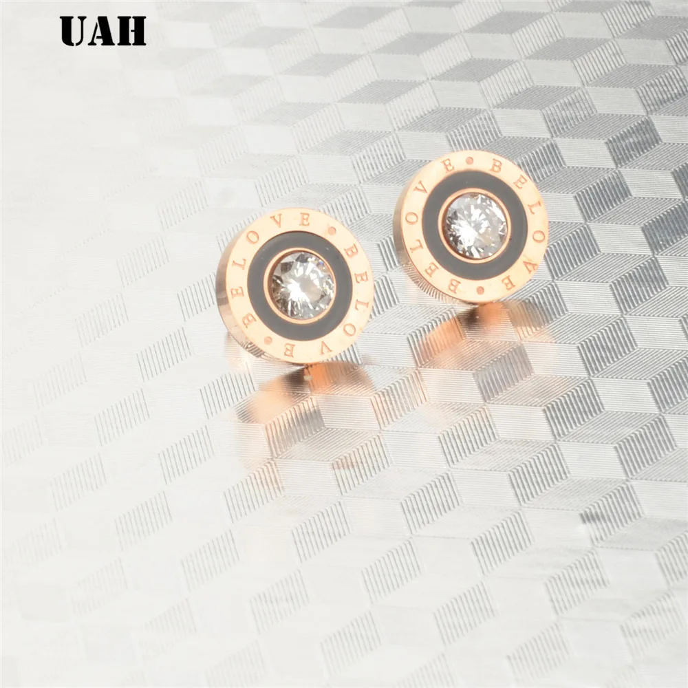 

UAH 316 Stainless Steel Round Shine AAA CZ 15MM Diameter be love Stud Earrings For Women High Quality Brand Jewelry