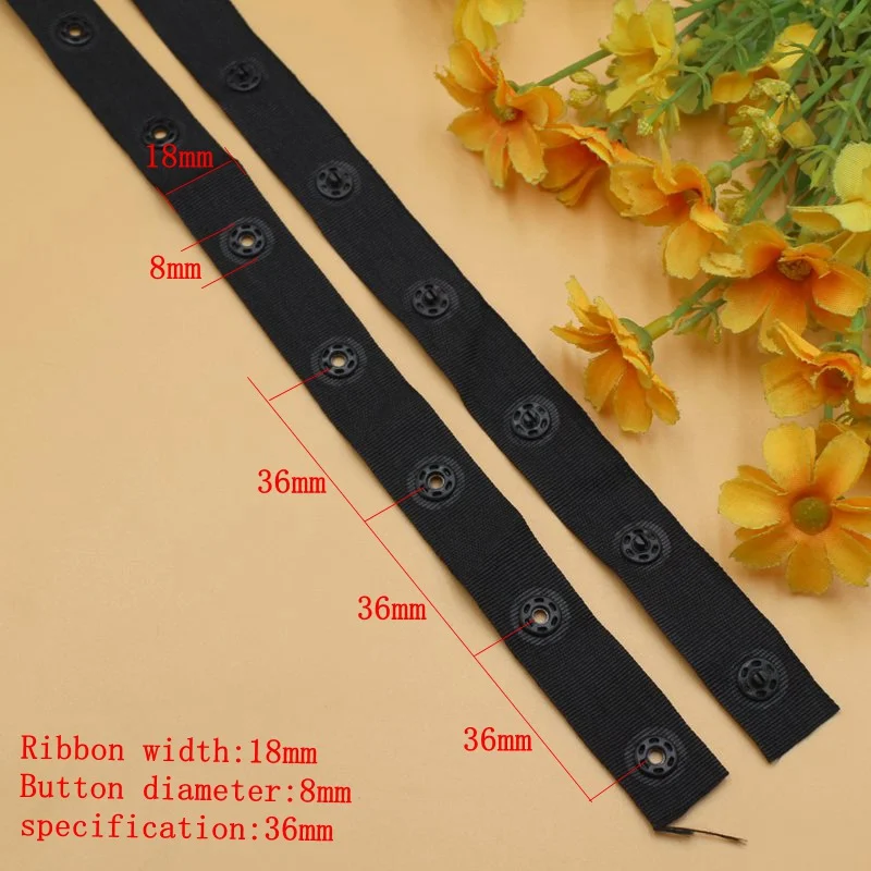 Black 36mm 2/5 ярдов/партия 18 мм черный/белый пластиковых невидимых застежек оснастки лента с кнопками Лента отделка для одежды аксессуары для шитья - Цвет: Black 36mm