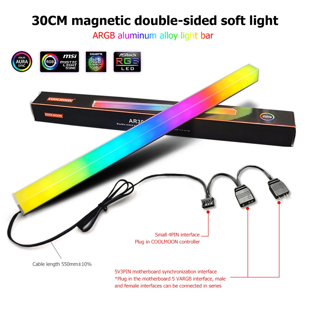 

CoolMoon 30cm Aluminum alloy RGB PC Case LED Strip Magnetic Computer Light Bar 5V/3PIN Small 4Pin ARGB Motherboard Light-Strip