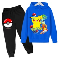 2021 new pikachu hoodie pokemon suit cotton kids hoodie and pant two piece children clothing set 4 14 years girl boys setautumn