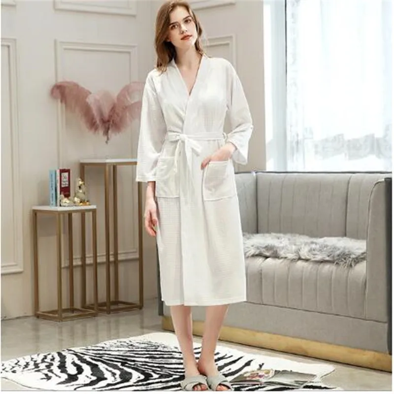 Вафельный Халат женский халат кимоно банный размера плюс сексуальный пеньюар