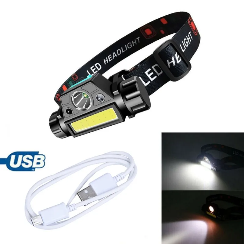 

Smart Sensor LED Headlamp Super Bright Head Torch USB Rechargeable COB Headlight For Camping Fishing Cycling Accessories