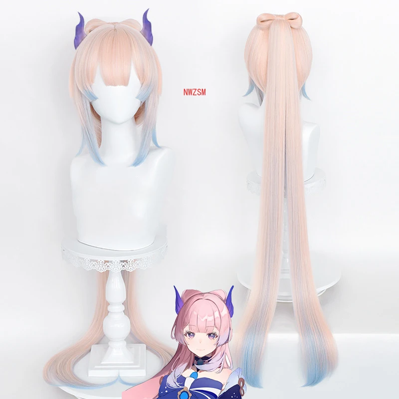 

Game Genshin Impact Kokomi Cosplay Wig Long Light Pink Blue Heat Resistant Synthetic Hair Wigs + Wig Cap