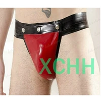 sexy latex underwear shorts briefs handmade men exotic short pants black with red