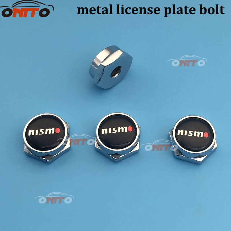 

Good quality 4pcs/set sliver car metal license plate bolt for nismo logo Car License Plate Frame Screw Bolt Cap Cover