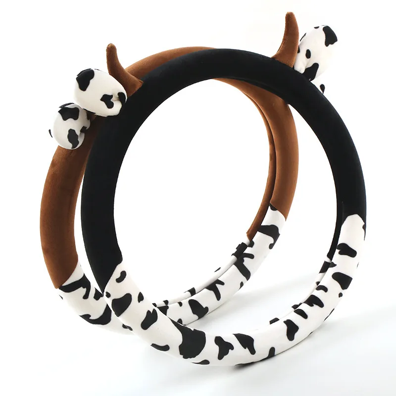 

Car Steering Wheel Cover Winter Plush Cartoon Cow Handle Cover Case General Lady's Designer Interior Decoration Accessories