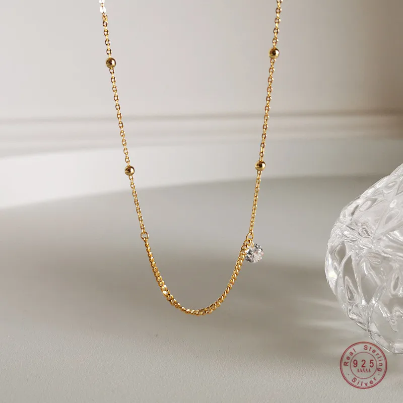 

925 Sterling Silver Korean Version Simple Diamond Pendant Clavicle Chain Necklace Women Classic Elegant Party Jewelry