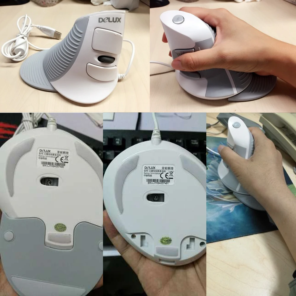 Delux беспроводная Вертикальная мышь эргономичная 2,4G 800-1200-1600 dpi Регулируемая M618 6D Оптическая Вертикальная мышь со съемной подставкой для рук