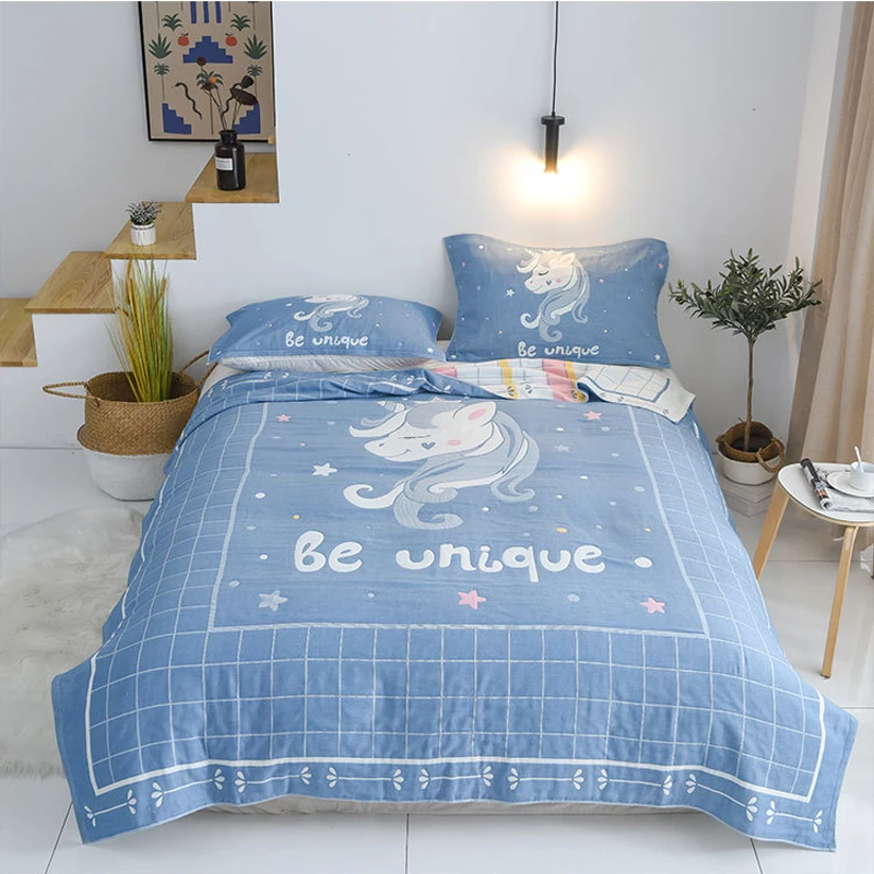 

WOSTAR 6 Layers cotton gauze muslin throw blanket animal print adults kids Summer thin quilt for beds sofa bedspread bedding set