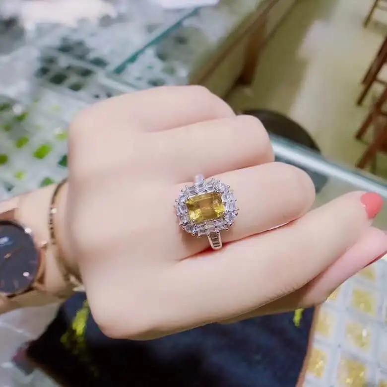 Стихийных бедствий и реальные Желтый цитрин кольцо 925 пробы Серебряное для Для