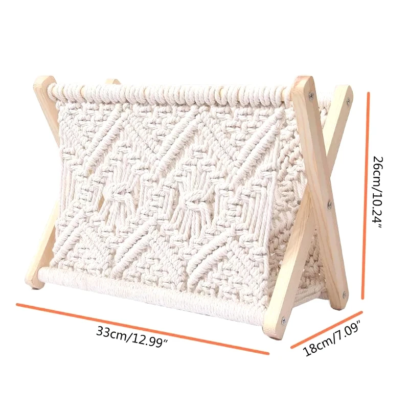 

Nordic Cotton Woven Storage Basket Boho Macrame Magazine Rack Desktop Book Shelf Photo Prop