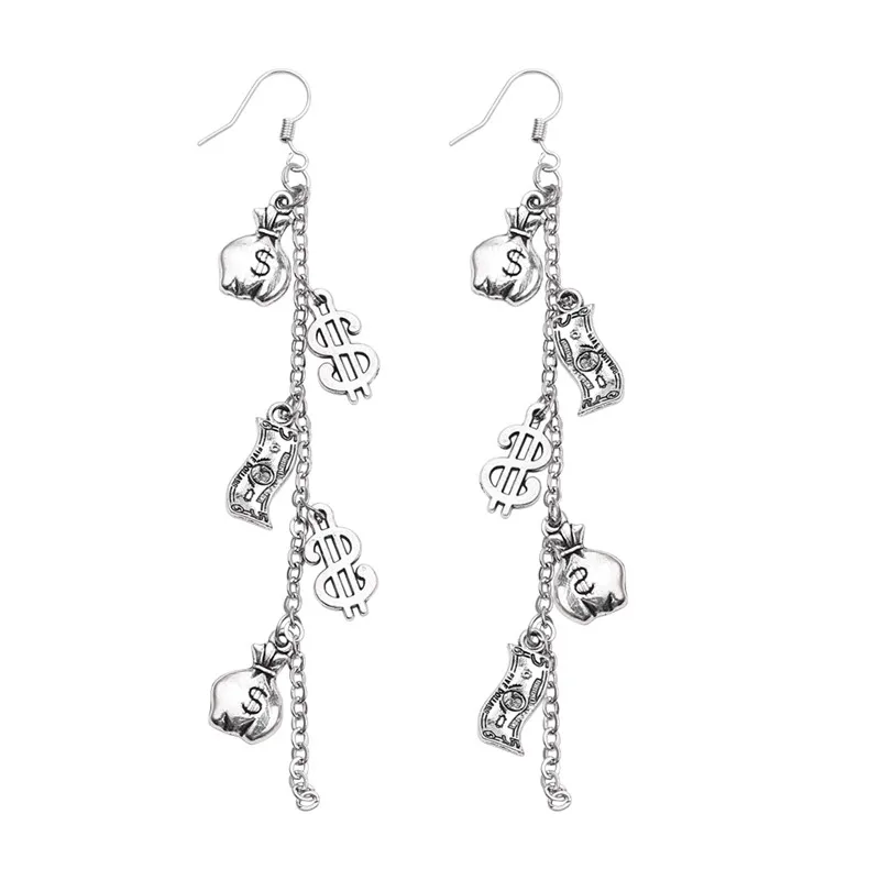EARRINGS Американский доллар деньги винтажные ожерелья с подвеской модные серьги доллар для женщин aretes длинные большие серьги набор ювелирных изделий - Окраска металла: EARRINGS