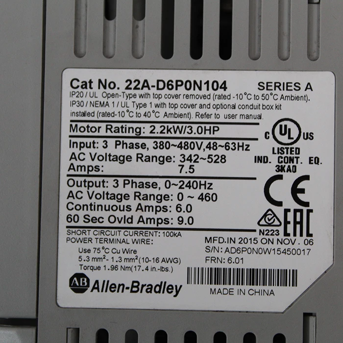 

Allen-Bradley 22A-D6P0N104 Inverter
