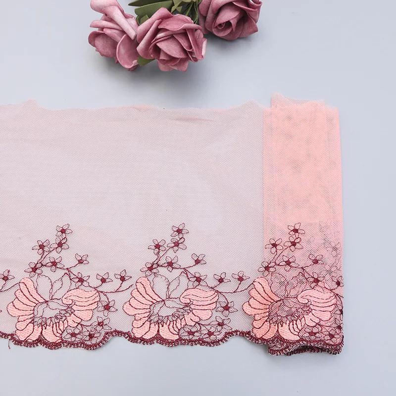 

1Yards Latest Lace Fabric 17cm Purple Lace Fabric Ribbon DIY Sewing Embroidery Trim Wedding Pink Lace Bridal Dress encajes QA3