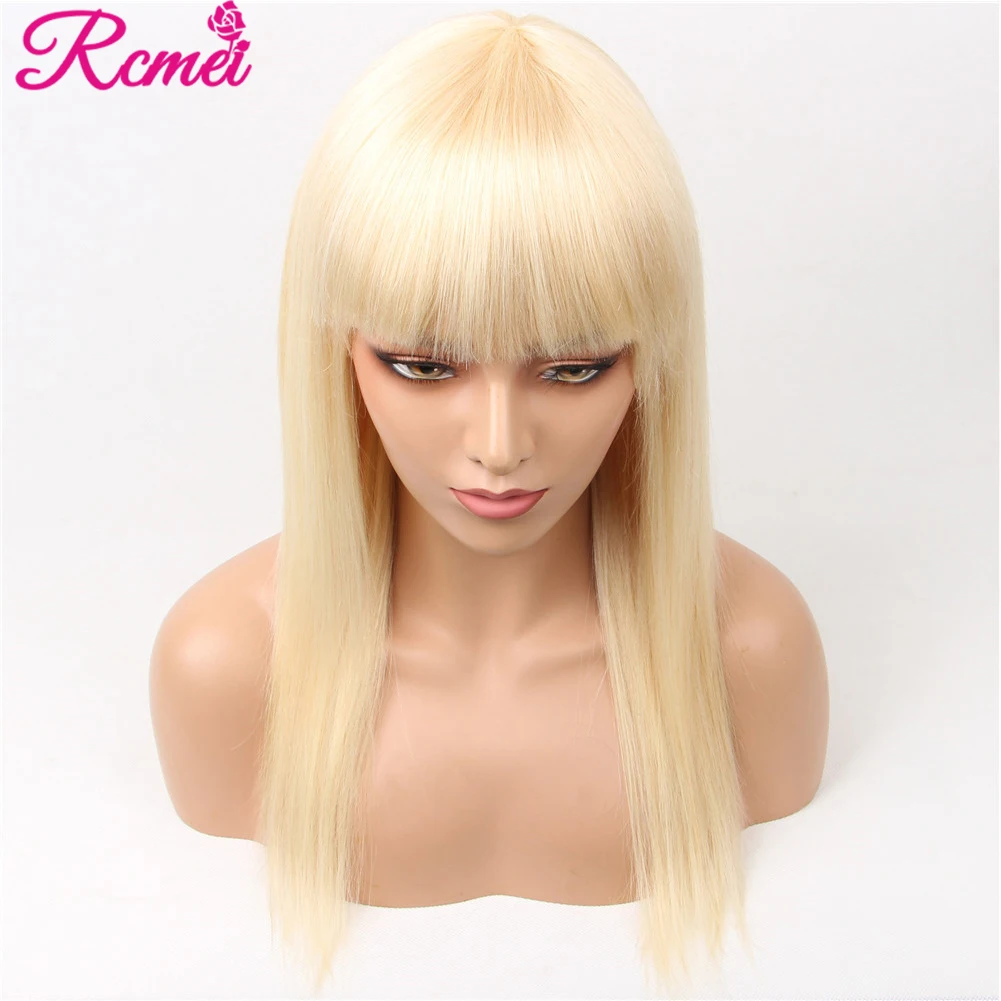 Rcmei 613 медовый блонд человеческие волосы парики с челкой бразильский прямой парик