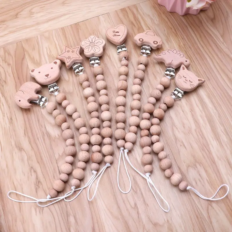 

Baby Wood Beaded Pacifier Clip Dummy Chain Nipple Holder Infant Soother Teether For Infant Feeding Q1FE