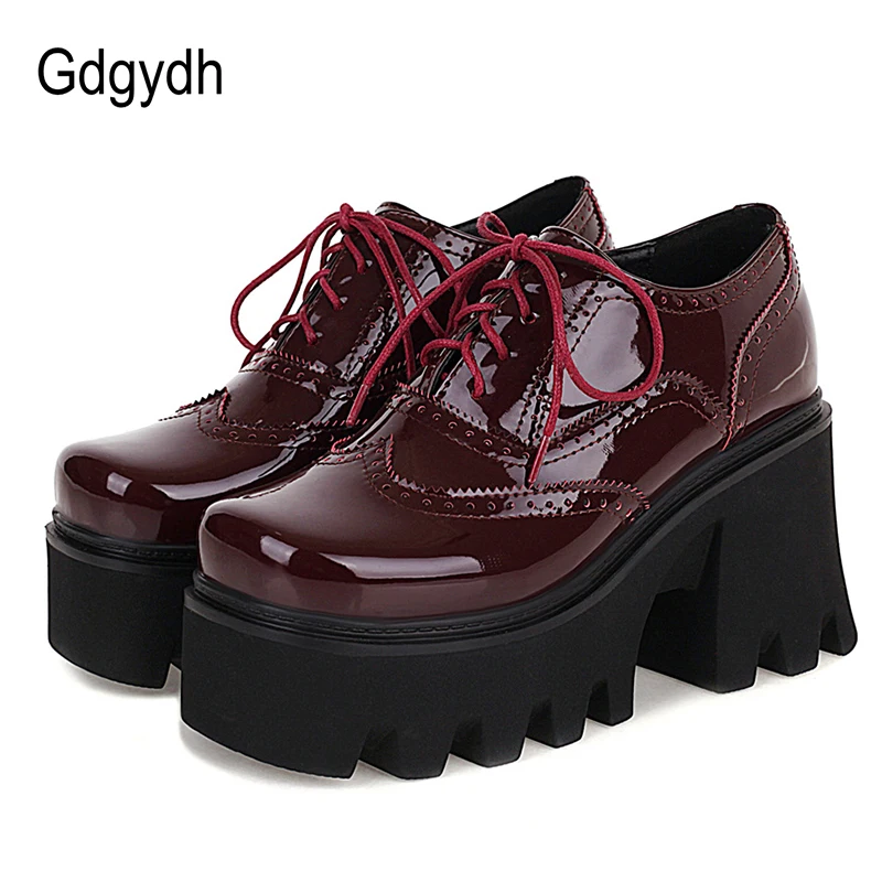 Gdgydh-zapatos andador británicos para mujer, calzado de plataforma de charol, tacón grueso de plataforma alta, talla grande, primavera y verano, venta al por mayor