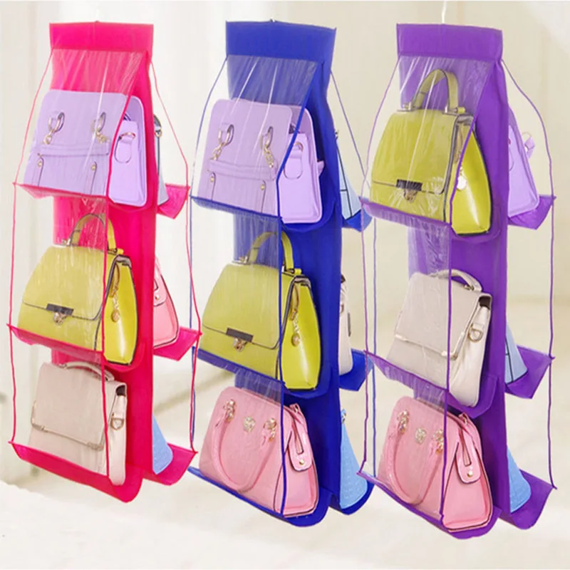 

6 Pocket Hanging Handbag Organizer for Wardrobe Closet Transparent Storage Bag Door Wall Clear Sundry Shoe Bag with Hanger Pouch