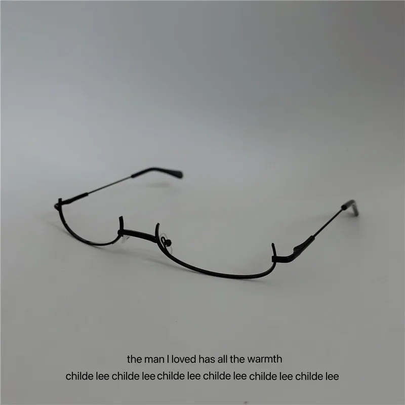 

Half-rimmed glasses dark concave minimalist look try them on for photo shoots