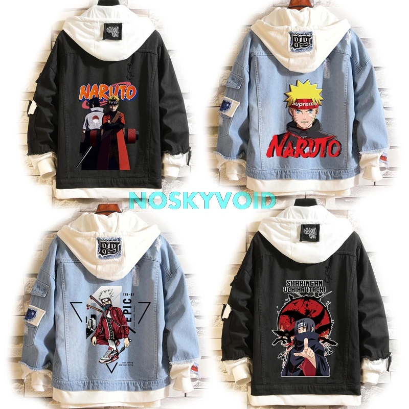 

2021 Anime Coats Uzumaki Denim Jacket Uchiha Sasuke Hooded Jackets Hatake Kakashi Hoodie Costumes Fashion Casual Tops