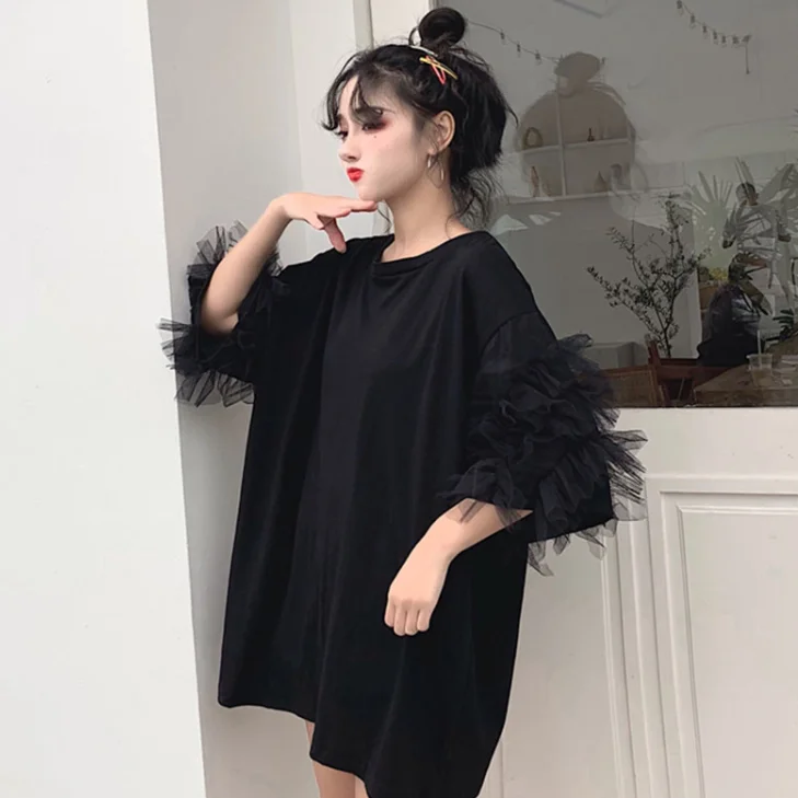 Свободная Весенняя футболка больших размеров с коротким рукавом сетчатый