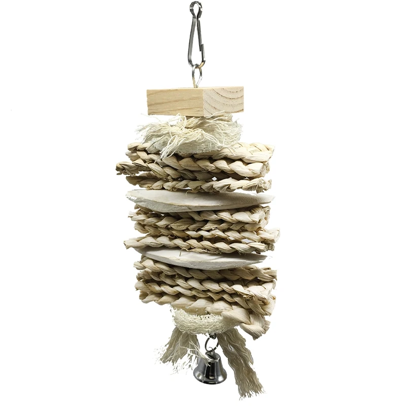 

Parrot Chewing Toy Bite-Proof Straw Hanging Bird Toy Bird Chew Toy With Bell Wooden Grass Chewing Bite Toy Hanging Toy