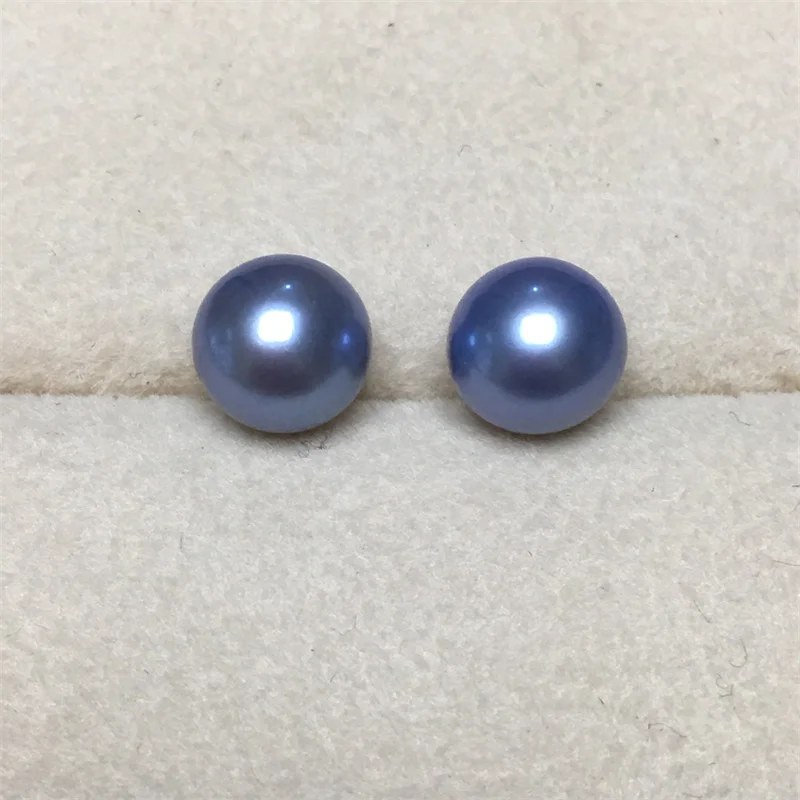 

Zhuji Cultured Freshwater Round Pearl 6.5-7mm Dyed Silver Blue Gray High Luster Half Hole Loose Pearls Beads for Stud Earrings