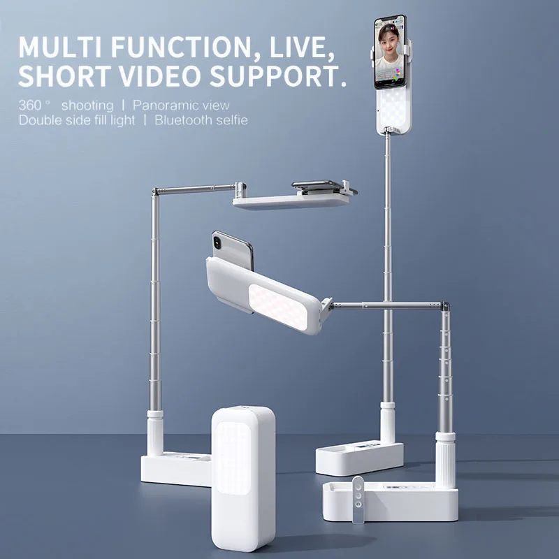 

Portable Phone Holder Stand With Wireless Dimmable LED Selfie Fill Light Lamp Foldable Remote Control For Live Video