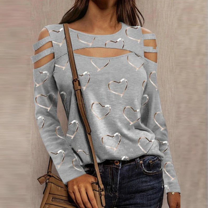 

Love Print Tees Women Vintage Harajuku Shirt Clothing Women Tops Full Sleeves Aesthetic Elegant Shirt Graphic t shirts