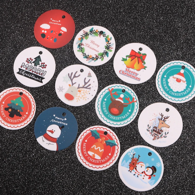 

100Pcs/Lot 3.5cm Round Paper Label Tag Christmas Decoration Tags Hanging Gift Wrapping Card DIY Crafts Navidad Party Supplies