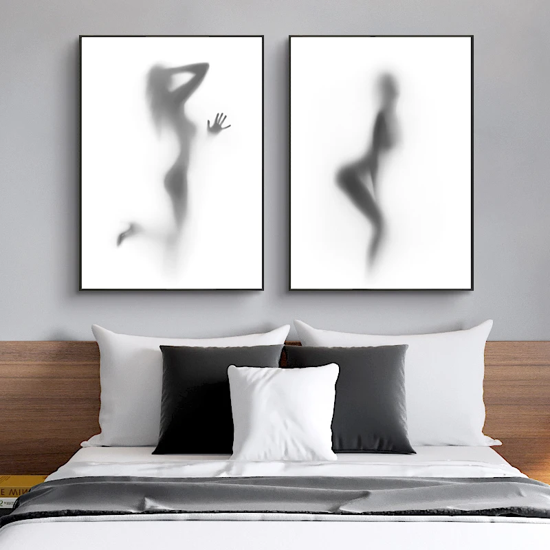 

Black And White Abstract Wall Art Canvas Painting Pictures Beauty Women Nude Girl Shower Sexy Obscure Posters And Prints Decor