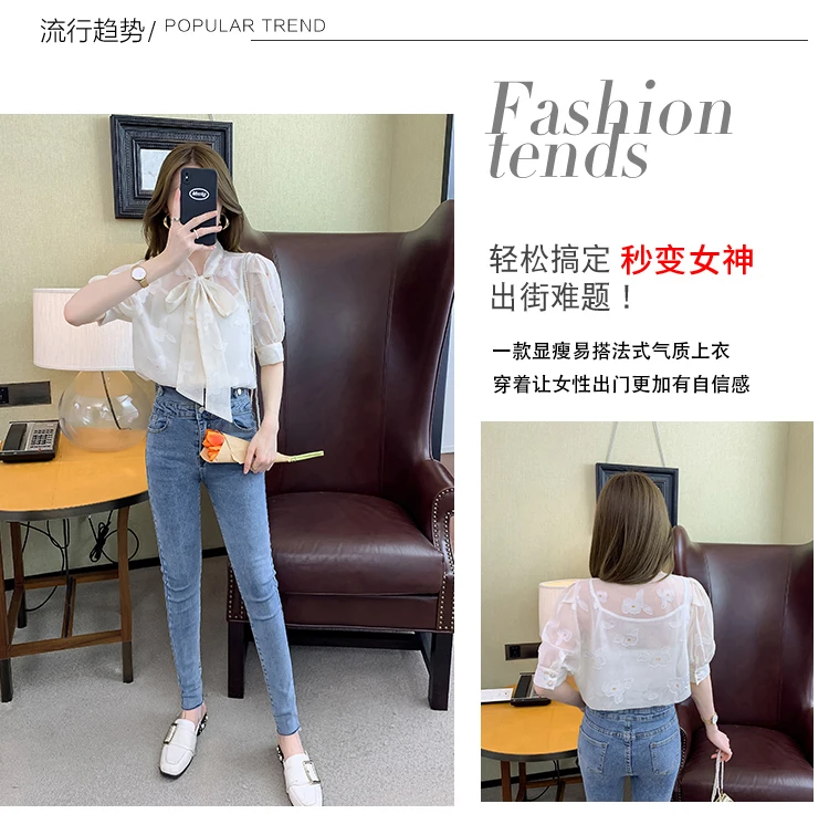 

Women's Blouses V-neck Shirts Short Sleeve Tops Bow Fashion Top Casual Blouses Solid Color Shirt Chiffon Loose Summer Houthion