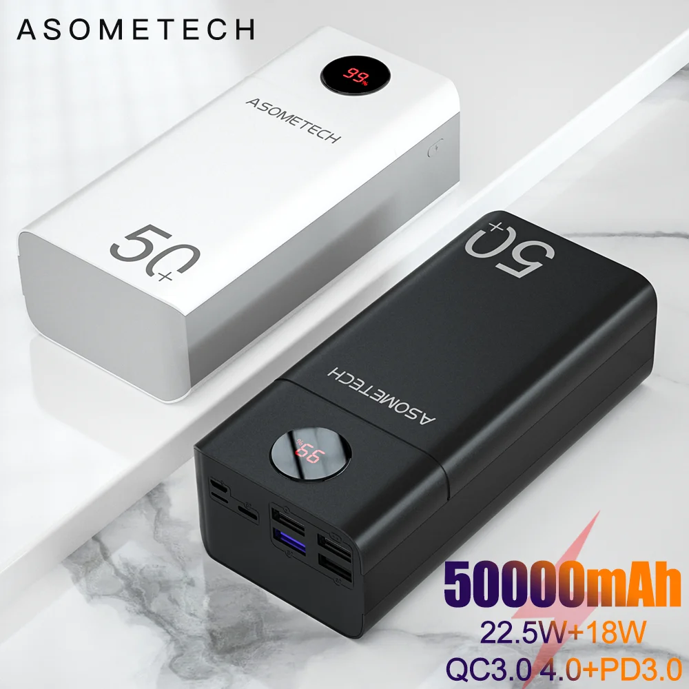 

Power Bank 50000mAh SCP QC 3.0 PD Fast Charging Powerbank 18W Quick Charge 3.0 USB C Type C External Battery Charger for iPhone