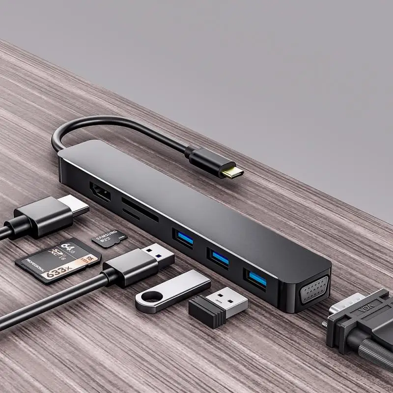 

USB-концентратор Type-C на 3,0 USB HDMI-совместимый Стандартный RJ45 USB-разветвитель для MacBook Pro, разветвитель с несколькими портами типа C, док-станция т...