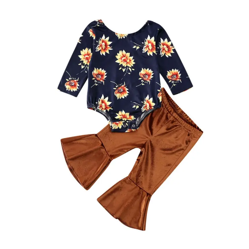 

Toddler Girl Clothes 2020 Newborn Baby Girl Clothes Long Sleeve Tops Bodysuit Jumpsuit + Flare Long Pants 2pcs Outfit Set