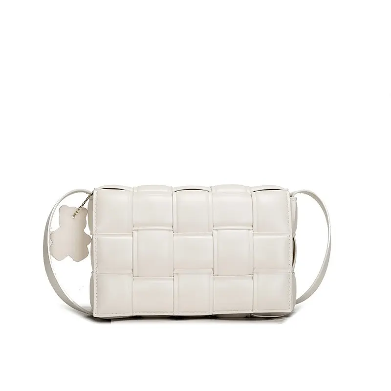 

New Designer Solid Color Weave Square Shoulder Bags Women Branded Luxury Pu Leather Handbag And Purse Cross Body High Quality
