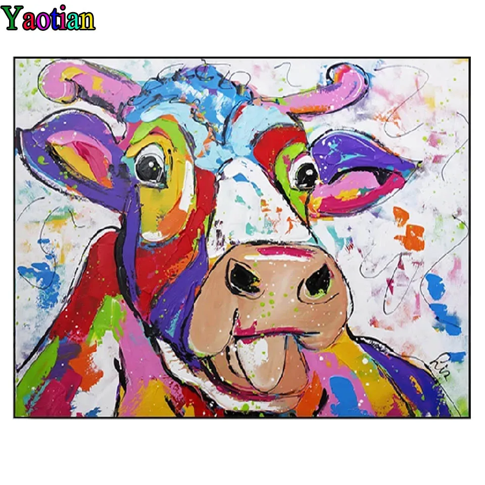 

Full Drill Diamond Painting Graffiti Art Animal Colorful Cow Embroidery Cross Stitch Kit Diy Handmade Mosaic Art Diamond Round