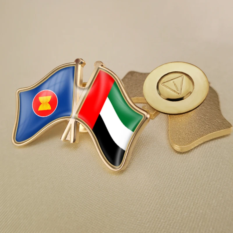 

ASEAN Association and United Arab Emirates Crossed Double Friendship Flags Lapel Pins Brooch Badges