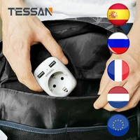 tessan mini size eu power socket international travel plug adapter with eu outlet and 2 usb charging ports 5v2 4a wall charger