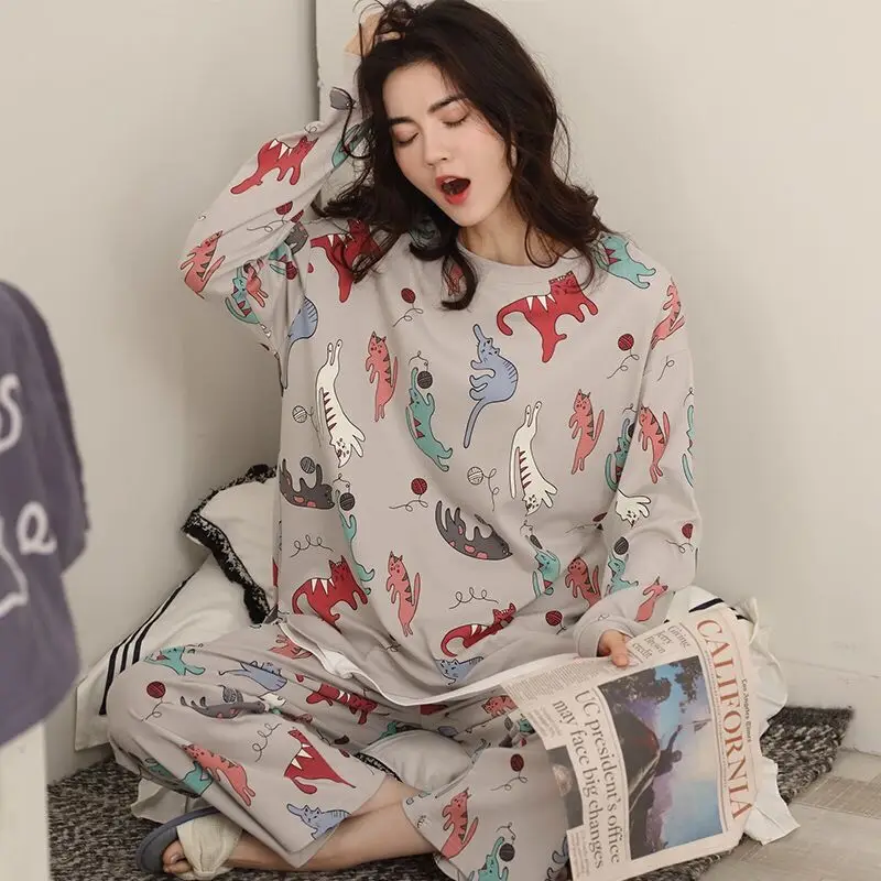 Thin pajams Женские пижамы плотные фланелевые пижамы Женская одежда для сна Милая женская домашняя одежда-ночная сорочка длинные штаны - Цвет: Thin pajams