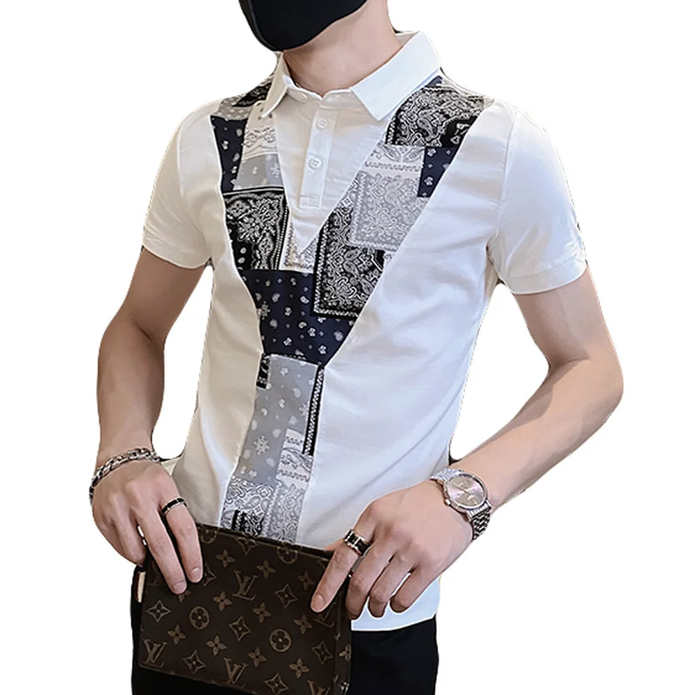 

Summer Fashion POLO Shirts Men Vintage Print Short Sleeve Lapel Tee Tops Casual Slim Fit Street Wear Social Polos Men Clothing
