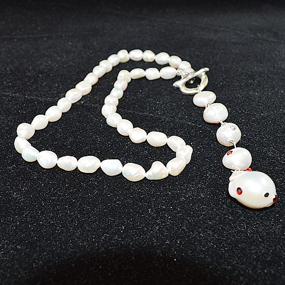 

Unique Design AA Baroque Pearl Necklace Red Rhinestone White Genuine Freshwater Pearl Pendant Fine Jewelry Classic Lady Gift