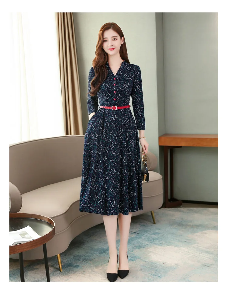 Винтажное Хлопковое платье-миди Boho с принтом; сезон осень-зима; 3XL; большие размеры; платье с длинными рукавами; элегантные женские облегающие вечерние платья