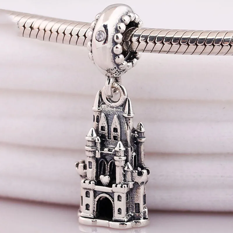 

100% 925 Sterling Silver Charm Silver Glitter Castle Pendant Fit Pandora Women Bracelet & Necklace Diy Jewelry
