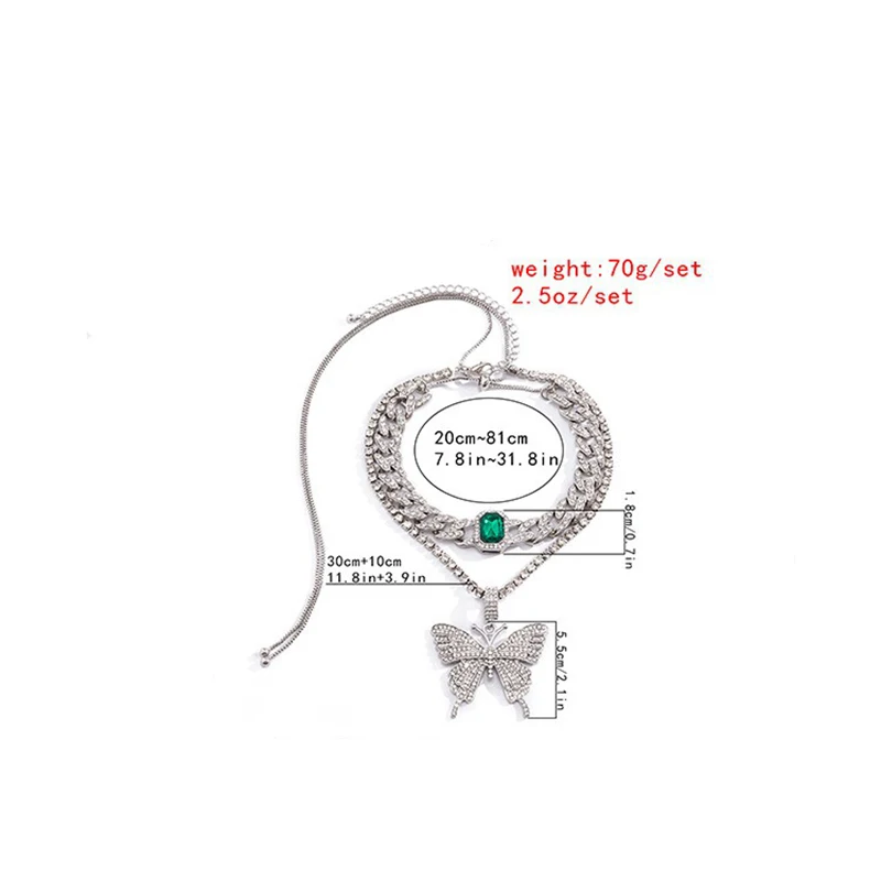

Trendy Hip Hop Rock Exaggerated Butterfly Necklace Pendant For Women Fashion Cuban Chain Crystal Pendant Female Party Jewelry