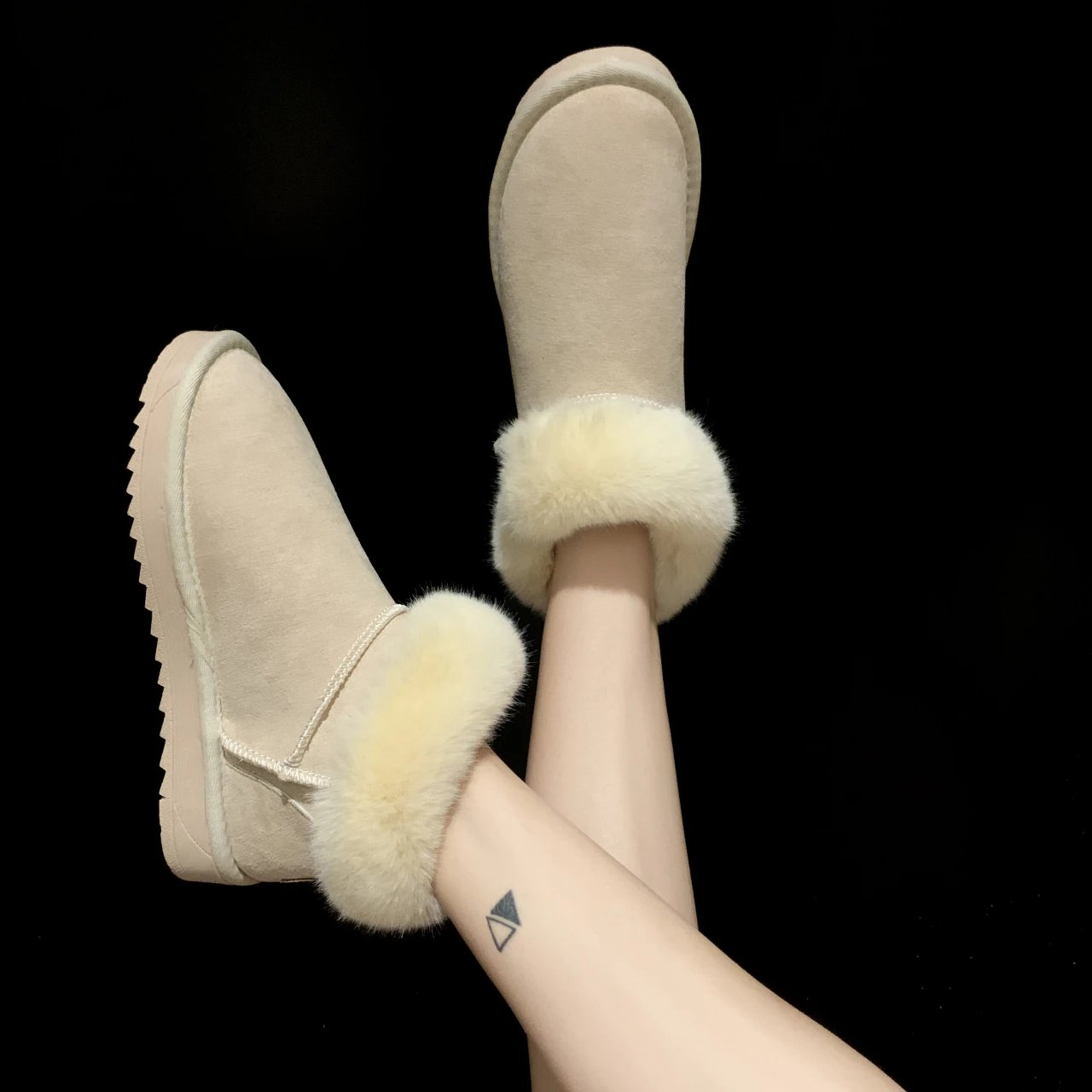 

Fashion Women Winter Warm Snow Boots Cowhide Suede Leather Snow Ankle Boots Ladies Waterproof Non-slip Comfortable Fur Shoes