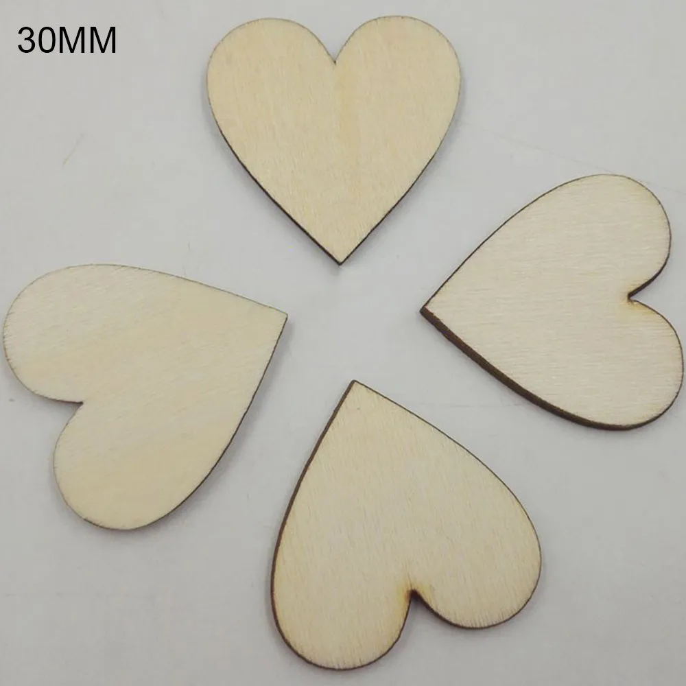 30mm 50pcs 100/50 шт. пустой сердце деревянные ломтики диски дерево с принтом «сердце», «Любовь пустые необработанные Изделия из природных материалов поставки Свадебные украшения - Цвет: 30mm 50pcs