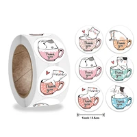 500pcsroll cute cat thank you stickers seal label round adhesive label sticker for gift decor stationery sticker 6 designs